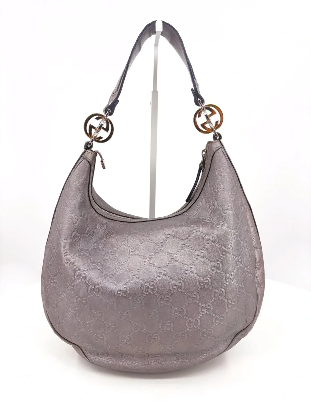 GUCCI Guccissima GG Twins Hobo Shoulder Bag Mauve Metallic Leather
